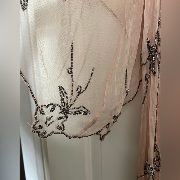 Dusty Pink Beaded Chiffon “Robe” with Kimono Sleeve - Picture 3 of 4